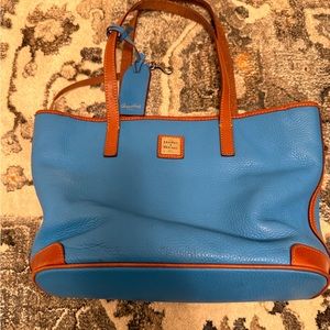 Dooney & Bourke Charleston Blue and Brown Pebbled Leather Tote